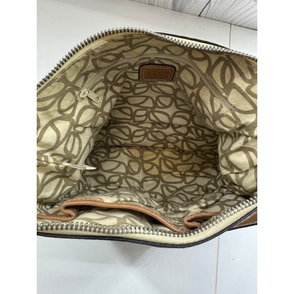 Y2K Vintage Fossil Brown Soft Glove Leather Zip Up Shoulder Bag Bucket Hobo - Picture 7 of 8